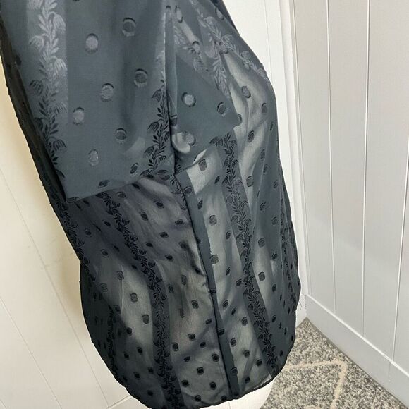 Vintage Loren Women Medium Open Front Dot Pattern Sheer Blouse Black Long Sleeve - Picture 6 of 15